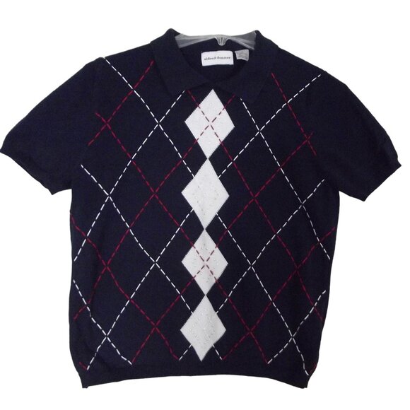 Alfred Dunner Sweater Womens Size Small blue argyle embroidered Patriotic collar - Picture 1 of 7